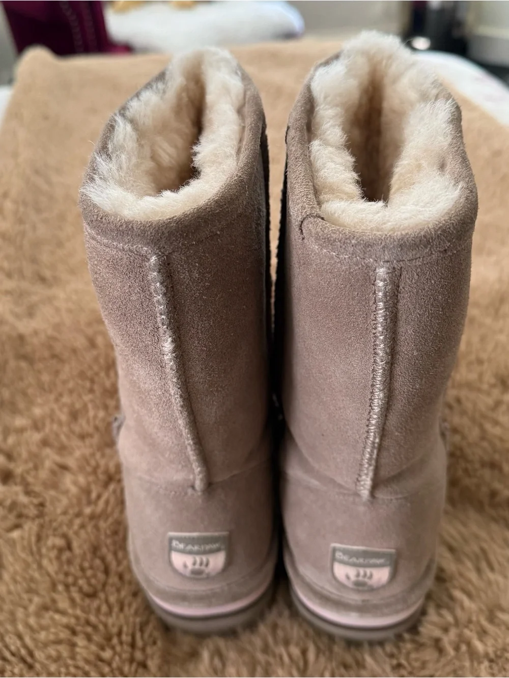 Bearpaw Women\'s Tan Suede Boots fur lined moon boots